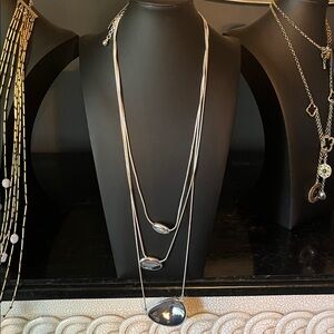 #0064.  . Chico's Silver Triple Pendant Necklace